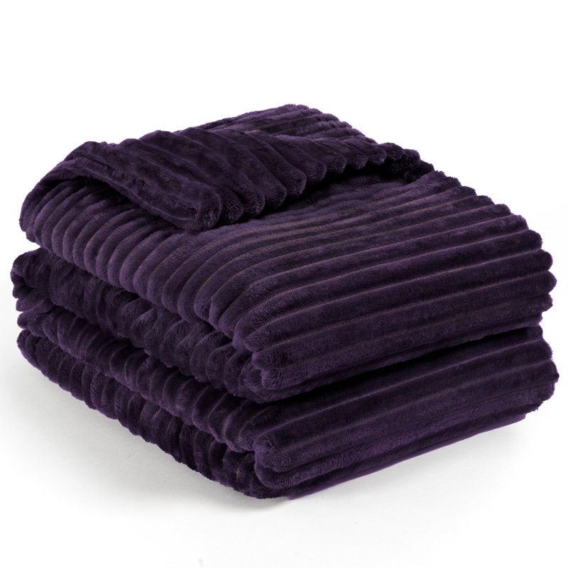 Purple Ribbed Fleece Reversible Throw Blanket