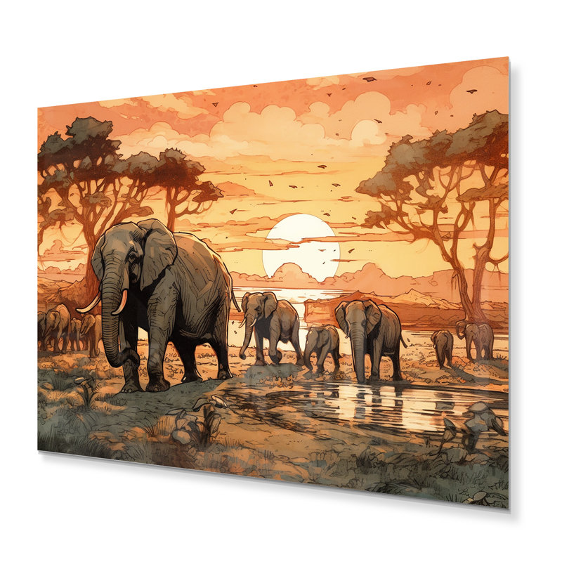 Safari africain avec des éléphants Roslin I, Rectangle H 12 po x l 20 po x P 1 po