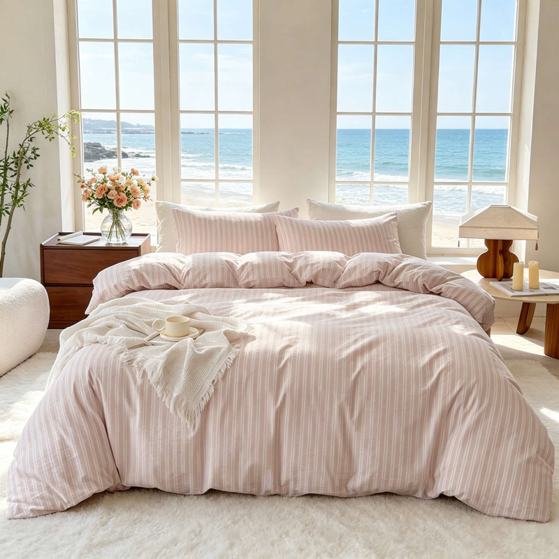 Ensemble de housse de couette à rayures XINMIANFANG 100% coton délavé 3 pièces, Très grand lit