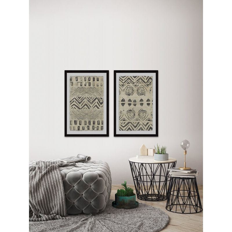 Golden Patterns Abstract Canvas Art Set in Black Frames