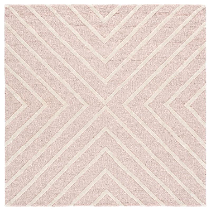 Clust Hand Tufted Wool Rug, Square 5', Pink/Ivory