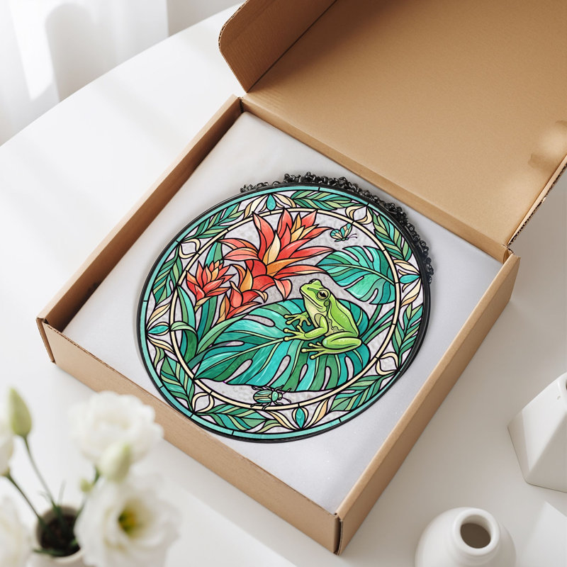 Panneau de vitrail Tropical Frog - 7,8 H, 7.8"H