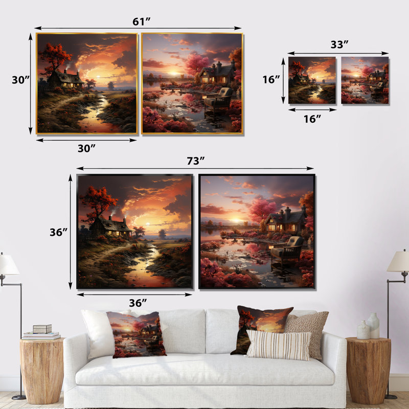 Cottage Sunset Sanctuary I - ensemble de 2 impressions sur toile Cottage, Toile tendue, H 16 po x l 33 po x P 1 po