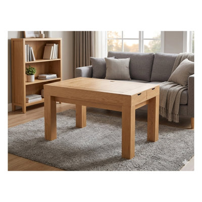 Table de salle à manger et de jeu en bois aggloméré brun avec plateau amovible, aire de jeu à DEL et rangement pour 4 à 6 joueurs