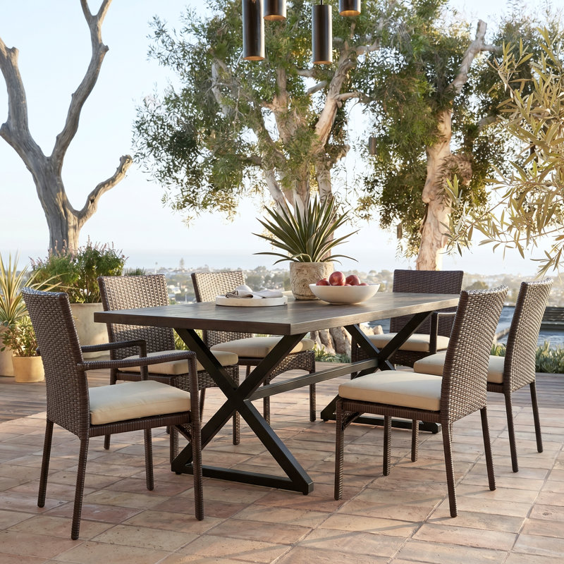 Anfal 6 - Person Wicker Patio Dining Set with Rectangular Table, Brown