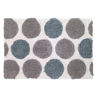 LuxSoft Cotton Bath Mat - Non-Slip Backing, Modern Dotted Circles Design, 20 x 30 - Premium Home Decor Rug