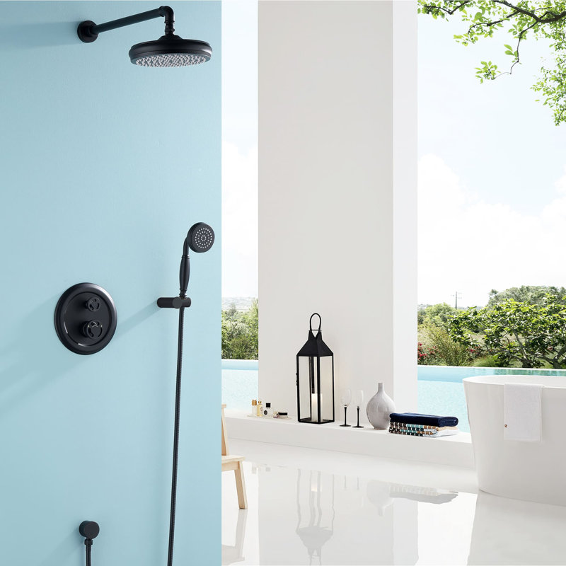 Robinet de douche avec valve brute, Noir mat