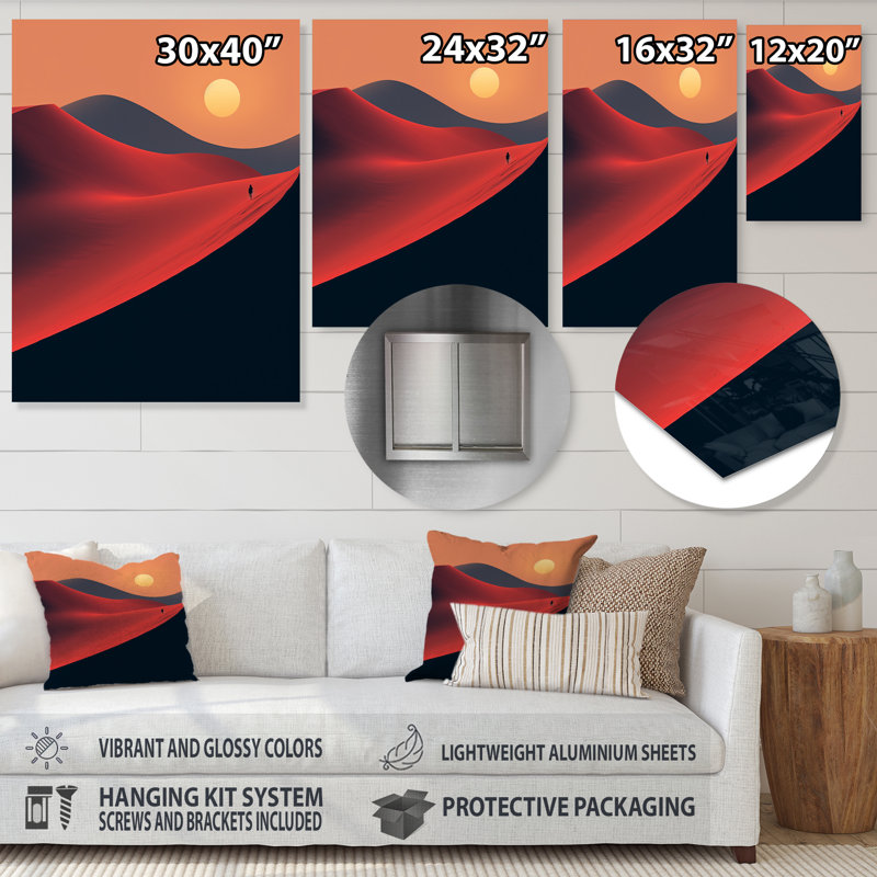 Désert, lever de soleil, horizon sur la planète Mars V - désert, art mural en métal, H 32 po x l 16 po x P 1 po