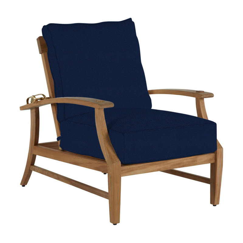 Croquet Teak Patio Chair with Cushions, Natural Teak, Welt, Linen Dove