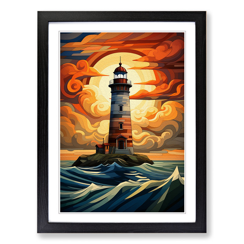 Lighthouse No.3 - Single Picture Frame Print on Wood, 64cm H x 46cm W x 2cm D, Black Framed