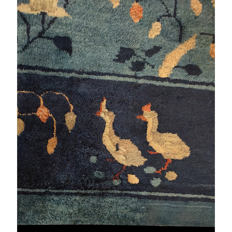 Tapis bleu antique en laine de grande taille Pékin