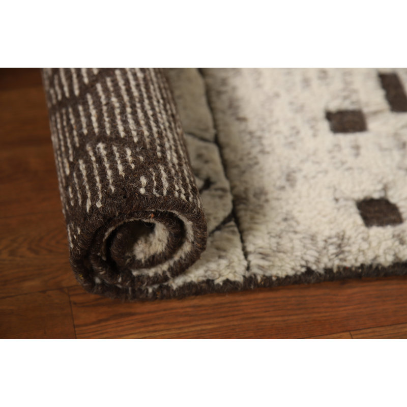 Ivory Wool Moroccan Oriental Accent Rug 2x3