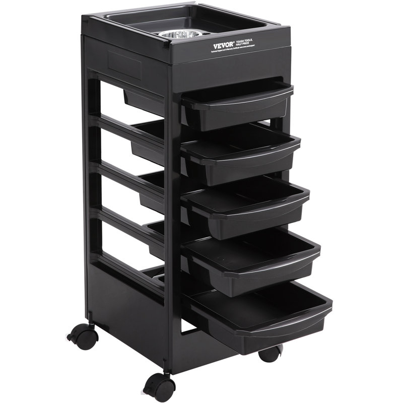 Black Plastic Salon Rolling Cart with 5 Removable Drawers