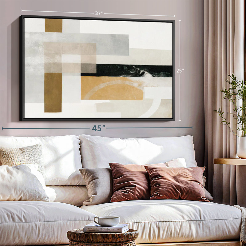 Abstrait "Rectangles dorés et gris abstraits", H 37 po x l 25 po