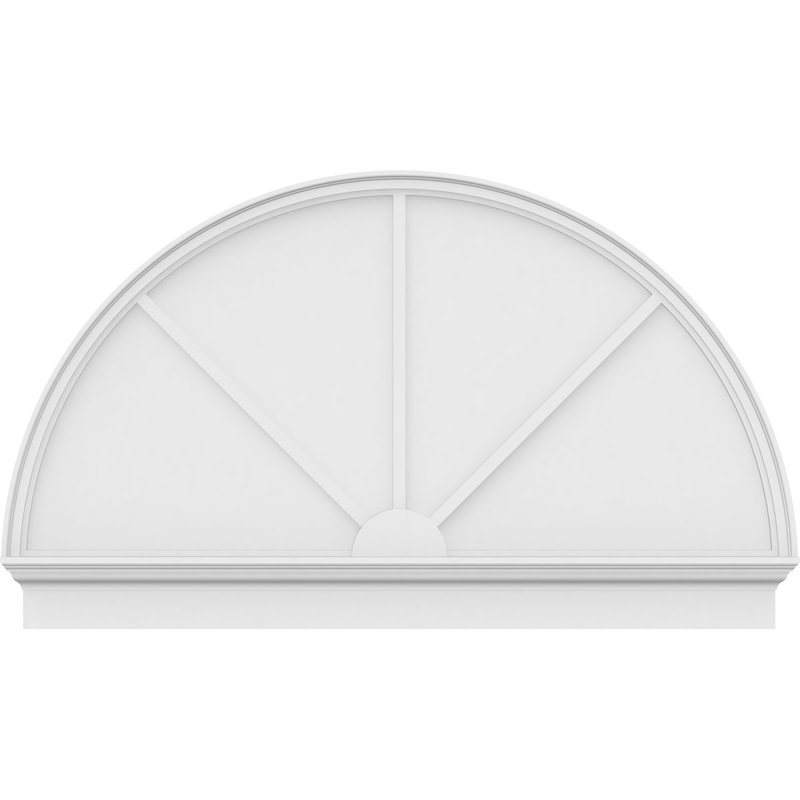 62"W x 37-3/4"H x 2-3/4"P Half Round 3 Spoke Architectural Grade PVC Combination Pediment, 37-3/4" H  x 62" W  x  2-3/4" D