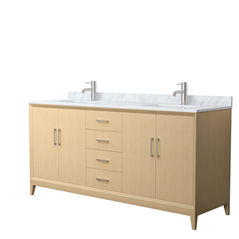 Janna 66" Freestanding Double Bathroom Vanity with Marble Top, Brushed Nickel, 72"