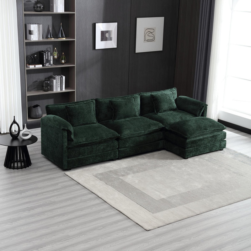 Canapé modulaire surdimensionné de 112 po pour le salon, canapé en L en chenille moderne, canapé-lit modulaire confortable avec repose-pieds mobile et mousse à mémoire de forme