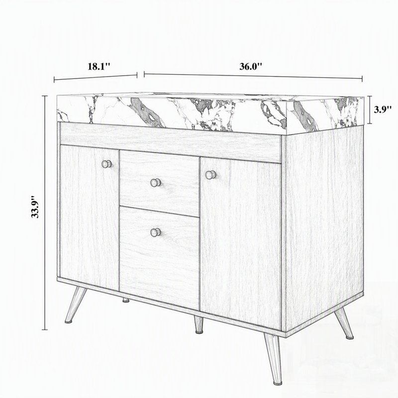 Meuble-lavabo moderne sur pied avec plateau en pierre frittée, lavabo en céramique et rangement astucieux, pour petites salles de bains et salles de bains principales.