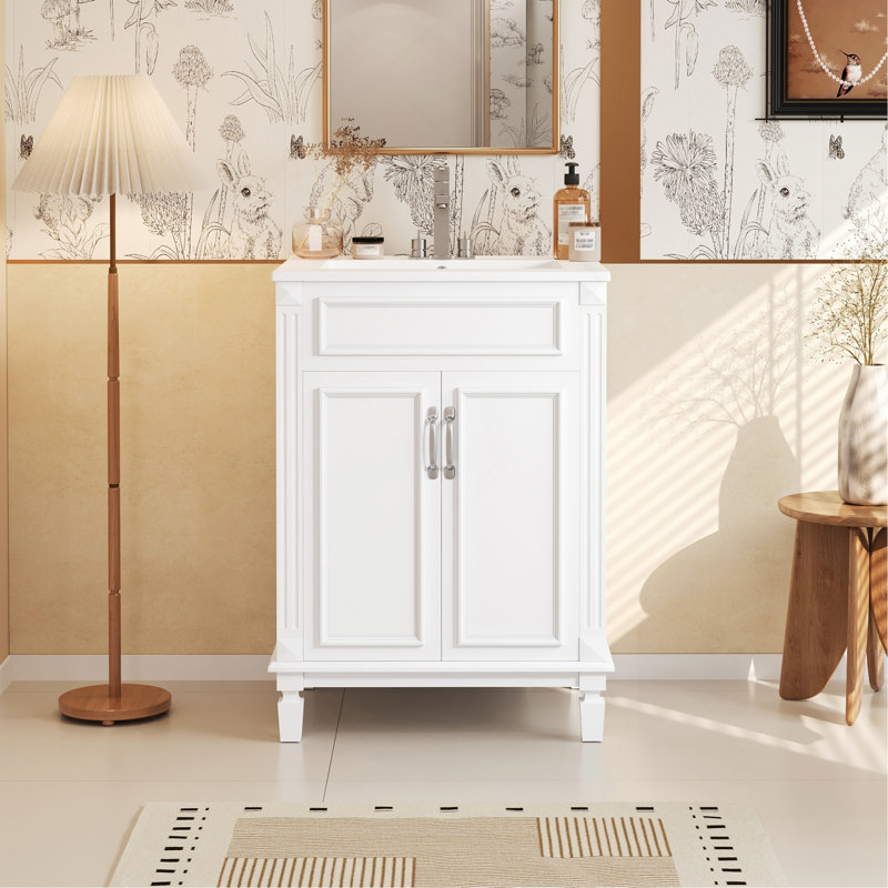 24" Modern Bathroom Vanity with Sink Top, Solid Wood Frame Bathroom Storage Cabinet with 2 Soft-Closing Doors & Adjustable Shelf