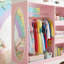 Armoire de rangement rose pour enfants avec miroir, étagères et tringle, armoire de rangement pour enfants