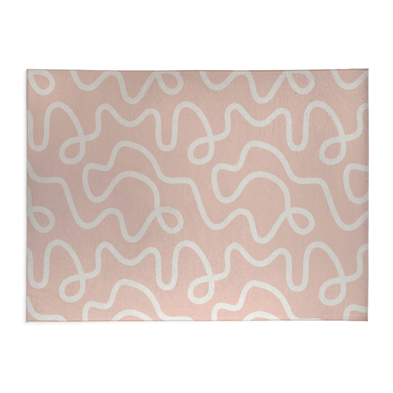 Squig Decorative Lightweight Office Mat, 5' W x 3' L, Pink