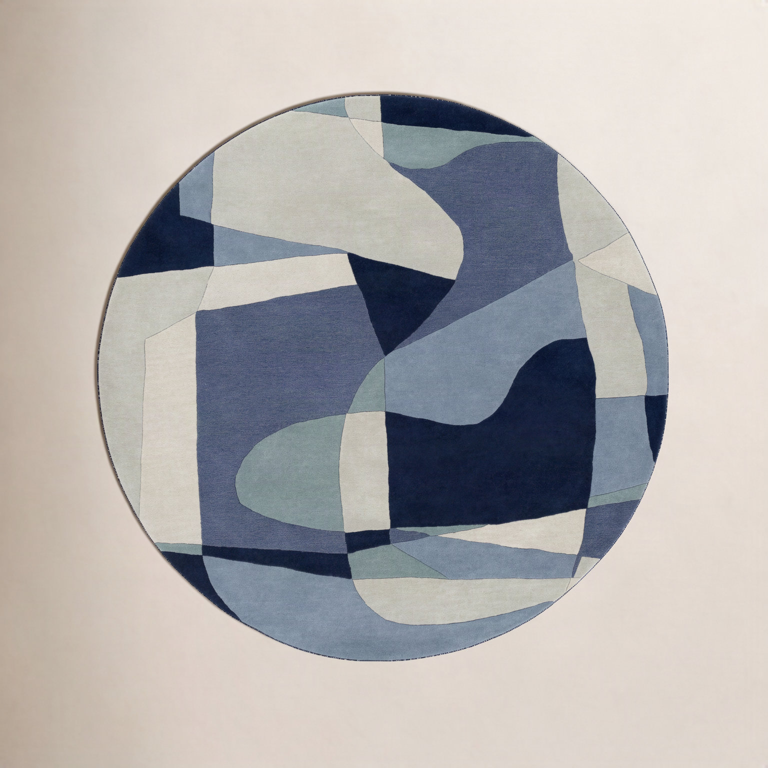 Gaye Teal Navy Beige Hand-Tufted Geometric Rug, Round 8'