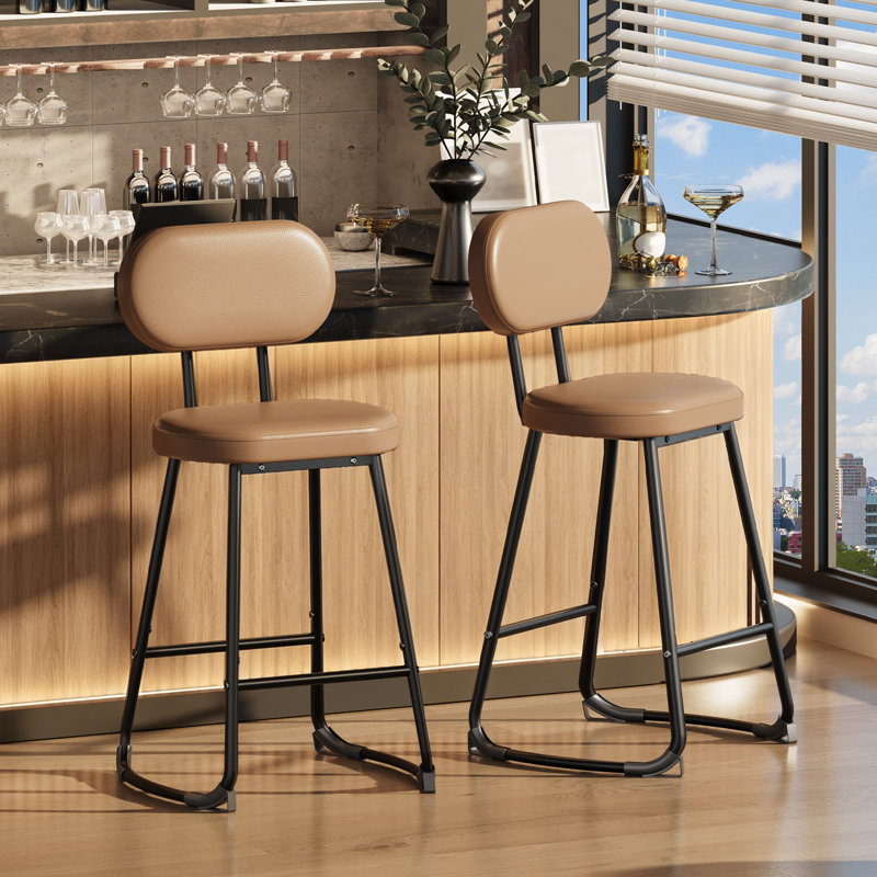 Ensemble de 2 tabourets de bar, tabourets de bar à hauteur de comptoir, tabourets de cuisine rembourrés, chaises de îlot de cuisine avec siège rembourré ovale rembourré en polyuréthane avec dossier, chaises de bar pour la cuisine, la salle à manger, le bar, le café