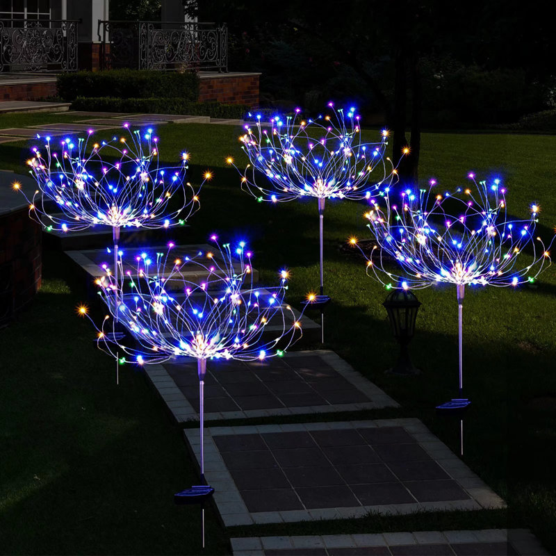 8 Mode 120 LED Solar Firework Waterproof Outdoor Garden Lights, Multicolor