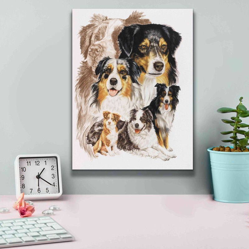 «Australian Shepherds» par Barbara Keith, peinture sur toile tendue