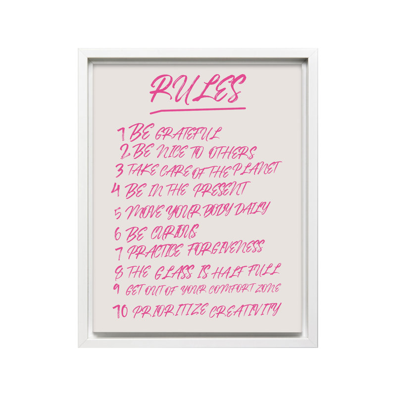 Rules No1, Canvas, 18"H x 24"W, White Framed
