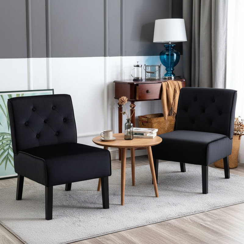 Fauteuil d'appoint 2 pièces à dossier boutonné, Noir