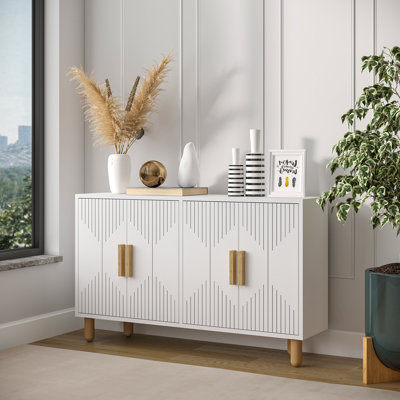 Modern White Console Table, 47.2 x 29.0 x 11.6 inches | 100% Melamine Coated Particle Board, Thickness: 0.7 inches | Scandinavian Geometric Design, Stylish & Durable for Living Room, Entryway & Office