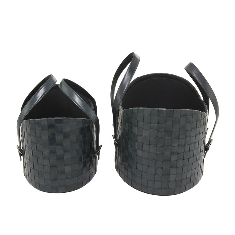 Handmade Modern Basket With Handles - Set of 2, Dark Gray
