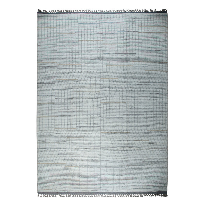 Ornate Marrakech Ivory Hand-Knotted Wool Contemporary Transitional 9' x 12' Area Rug