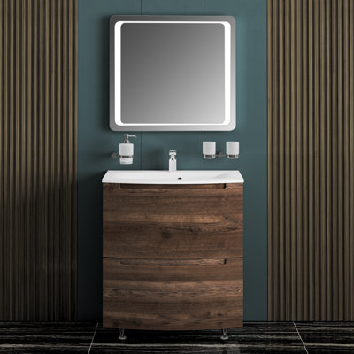 Kajla Modern Free Standing Bathroom Vanity with Washbasin Delux Rosewood Collection Non-Toxic Fire-Resistant MDF-48" (24+24)-No Mirror Included