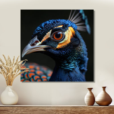 Portrait de paon hypnotisant sur photo noir II - paon, art mural, salon