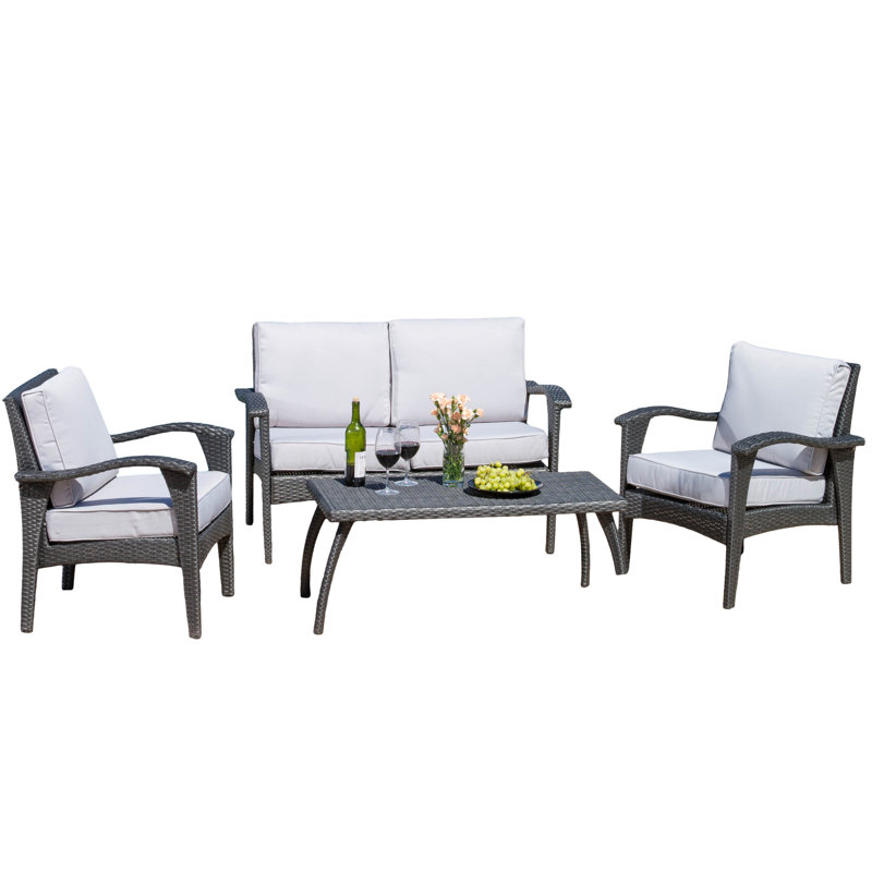 4 - Person Patio Conversation Set with Cushions, Gray