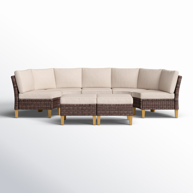 Argyri 7 Piece Wicker Outdoor Patio Conversation Furniture Sectional Set with Fire Pit Table, Beige, No
