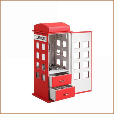 Boîte à bijoux, conception de téléphone britannique | Cuir | Rouge | 11,5 po de hauteur