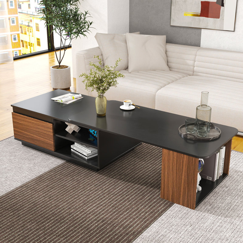 Esteban Extendable Wood Coffee Table with 2 Storage Drawers & Shelf
