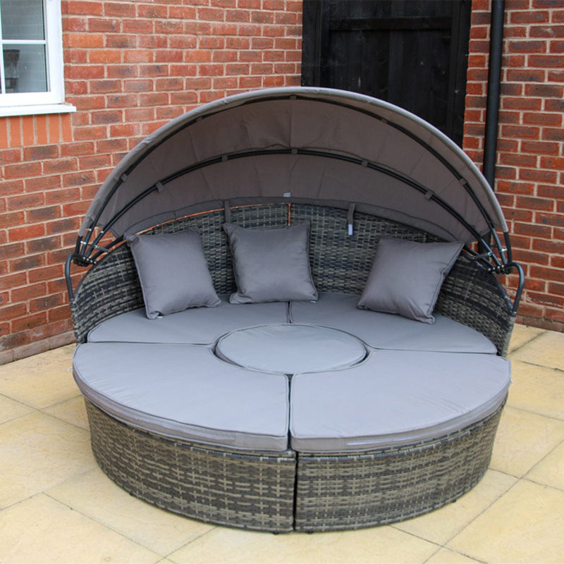 Bertillo Garden Outdoor Rattan Day Bed With Cushions Grey