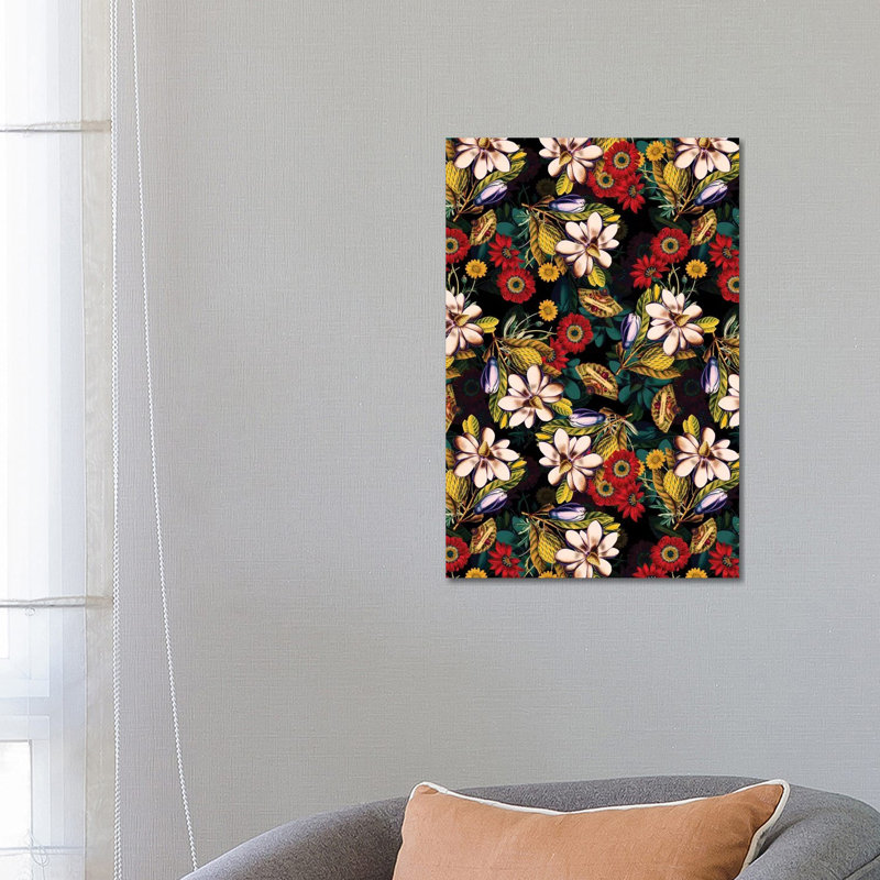 Japanese Floral Pattern by Burcu Korkmazyurek - Wrapped Canvas Print