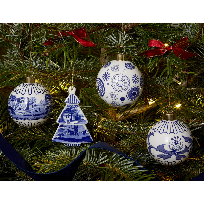 Spode Blue Italian Christmas Bauble Florals