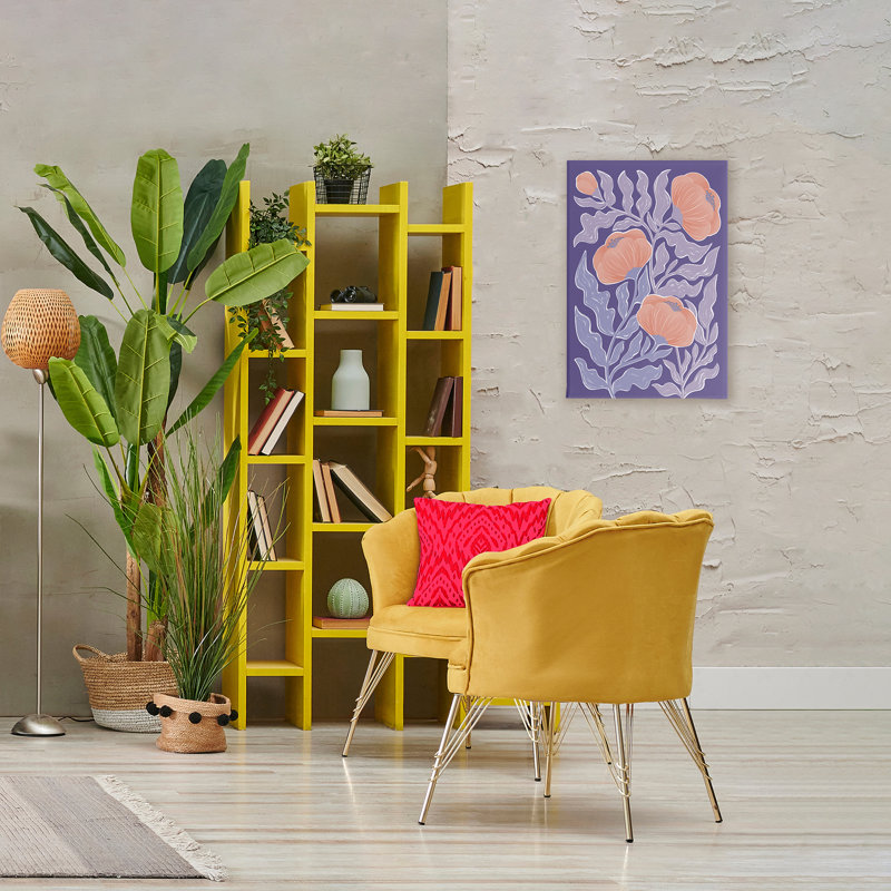 Toile de coquelicots mauve Mid-Century, design par Martina Pavlova, H 30 po x l 20 po