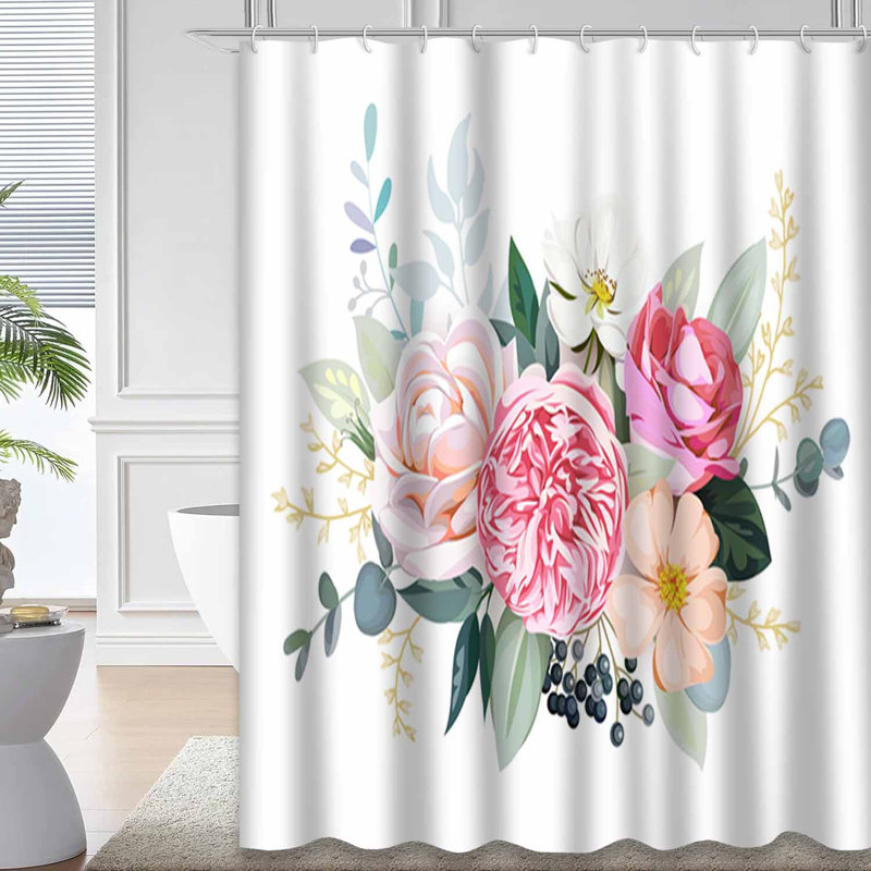 Rideau de douche imperméable Bouquet botanique avec 12 crochets, L 72 po x l 84 po