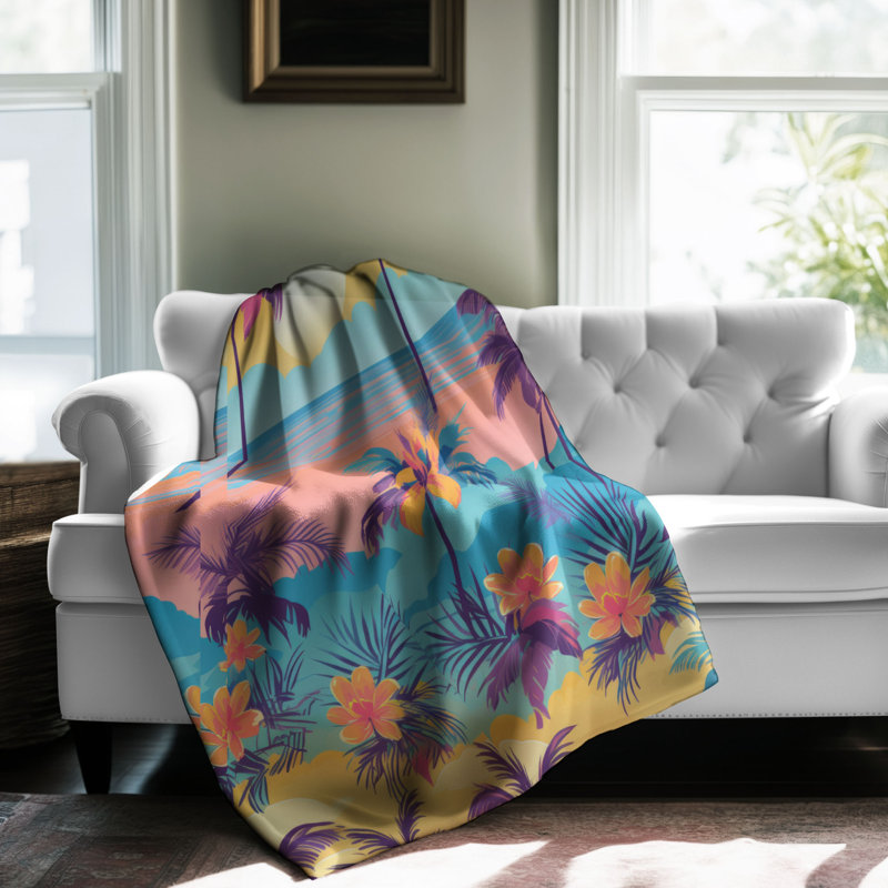 Island Serenity - Couverture sherpa de qualité supérieure 1 pièce, Grand lit