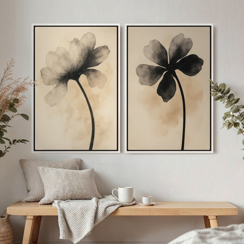 Framed Canvas Wall Art, Vintage Abstract Wall Canvas Prints 24"x36", 36" H x 24" W, White