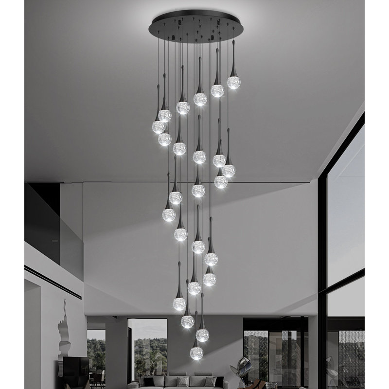 18-Light Glam Chandelier Led Dimmable Pendant Light, Matte Black, 24 Lights