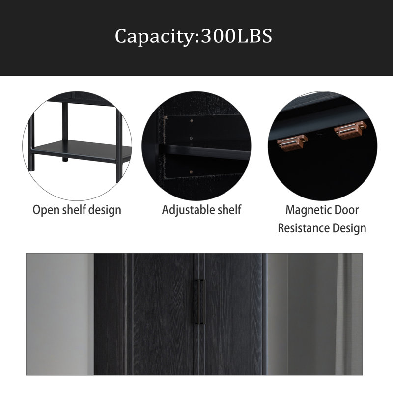 Sophisticated Oak Veneer Cabinet With Multiple Storage Functions,Suitable For Study,Entryway, Hallway, Living Room, Black