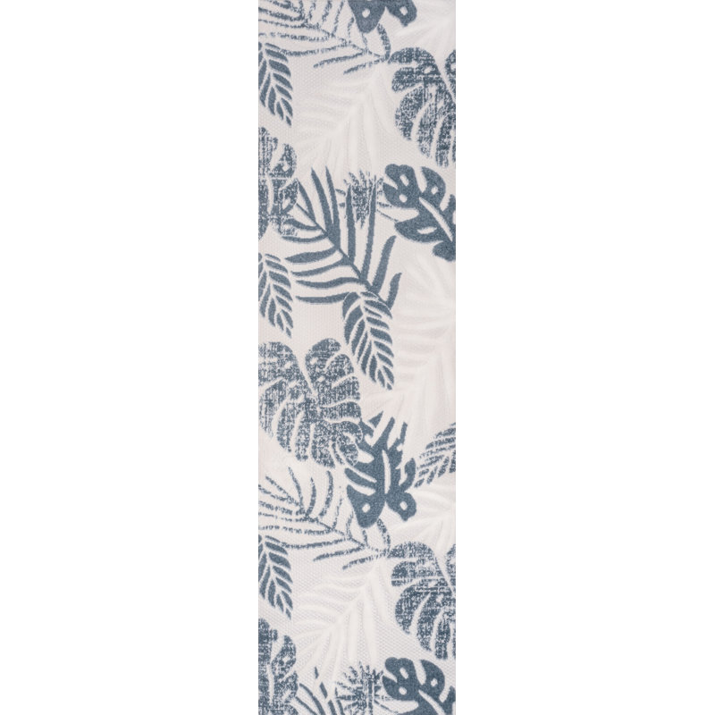 Etolin Tropical Leaf High-Low Light Gray/Navy Indoor/Outdoor Rug, Runner 2'3" x 8', Light Gray/Navy